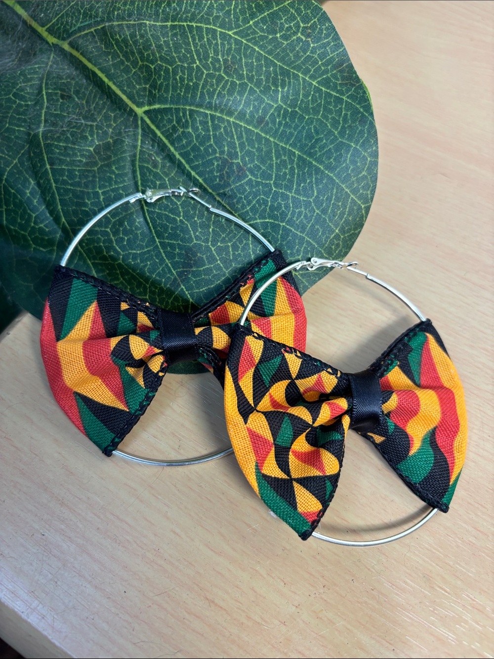 Geometric Bow Hoop Earrings in Red, Yellow & Green